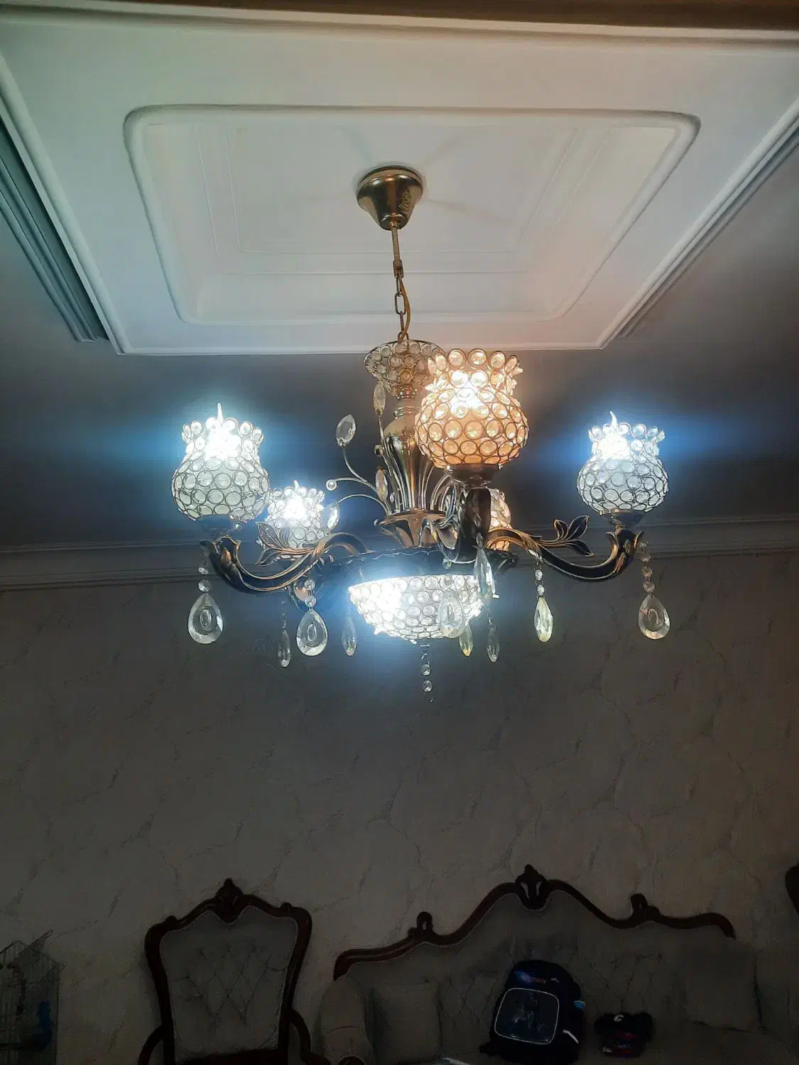 لوستر پنج شاخه برنجی|لوستر و چراغ آویز|الوند, |دیوار