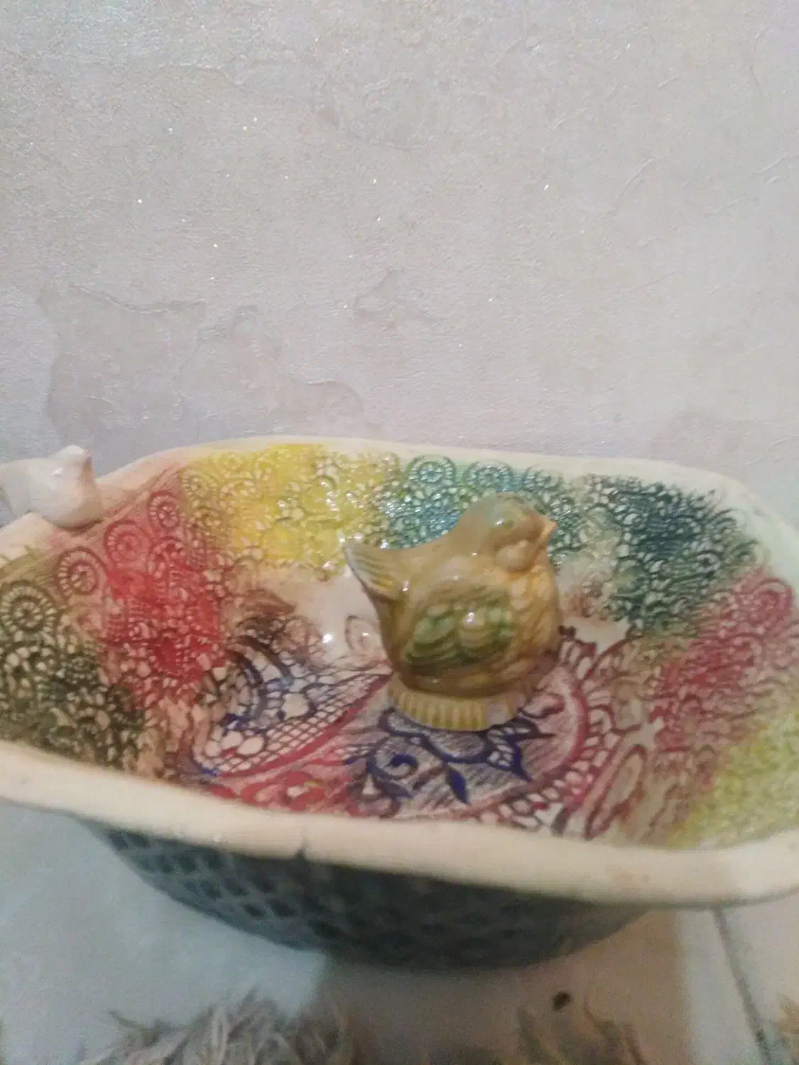 کاسه آبدوغ خیار آنتیک قدیمی با حکاکی و نقاشی زیبا|کلکسیون اشیاء عتیقه|کرج, اسدآباد|دیوار