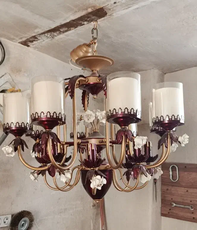 لوستر فلزی زرشکی طلایی باگل چینی لب طلا|لوستر و چراغ آویز|تکاب, |دیوار