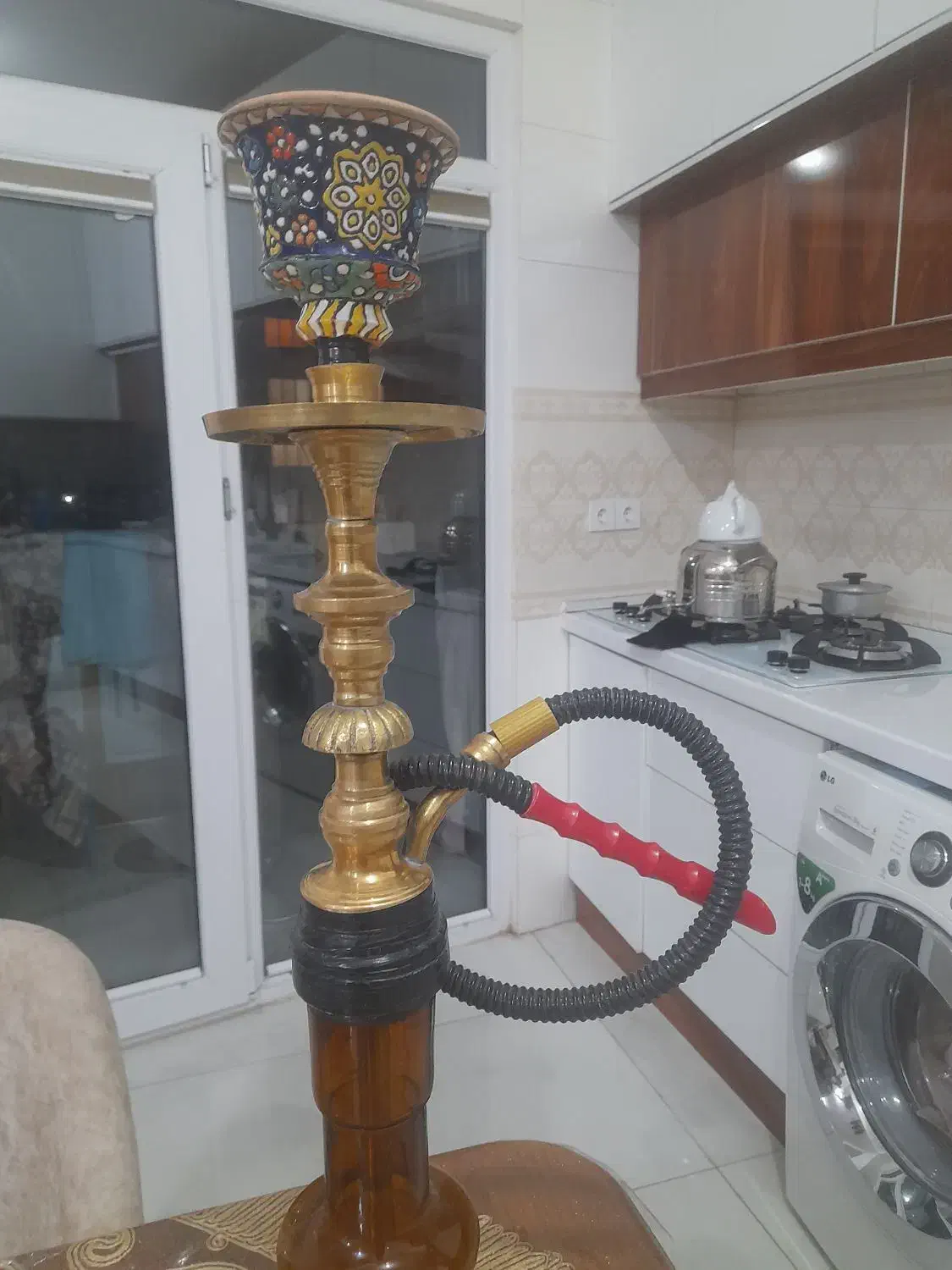 قلیان برنجی قدیمی کلکسیونی|کلکسیون اشیاء عتیقه|ایلام, |دیوار