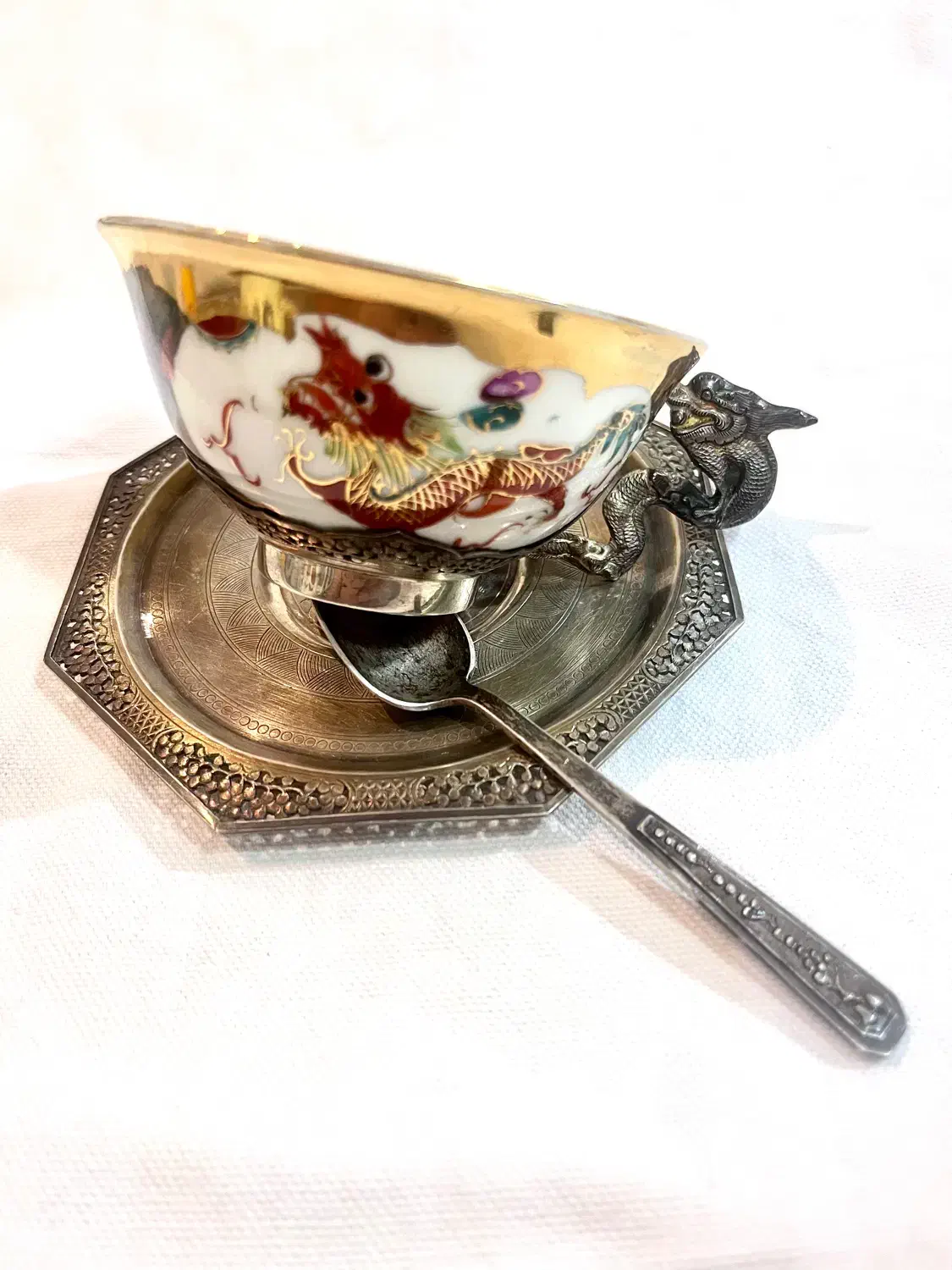 فنجان نعلبکی قاشق نقره|کلکسیون اشیاء عتیقه|قائمشهر, |دیوار