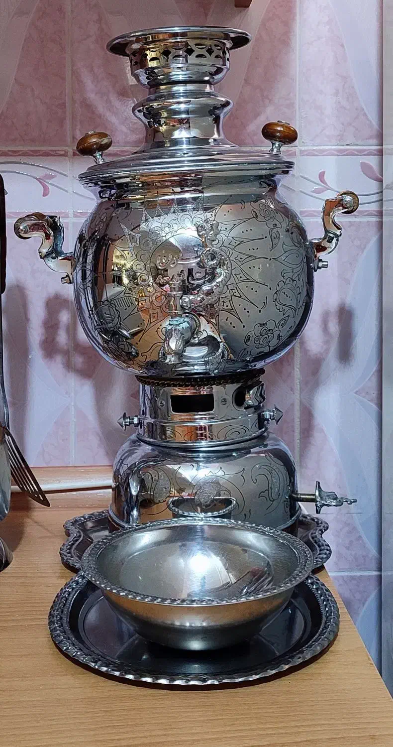 سماور قلم کاری استیل افسون|سماور، چای‌ساز، قهوه‌ساز|لردگان, |دیوار