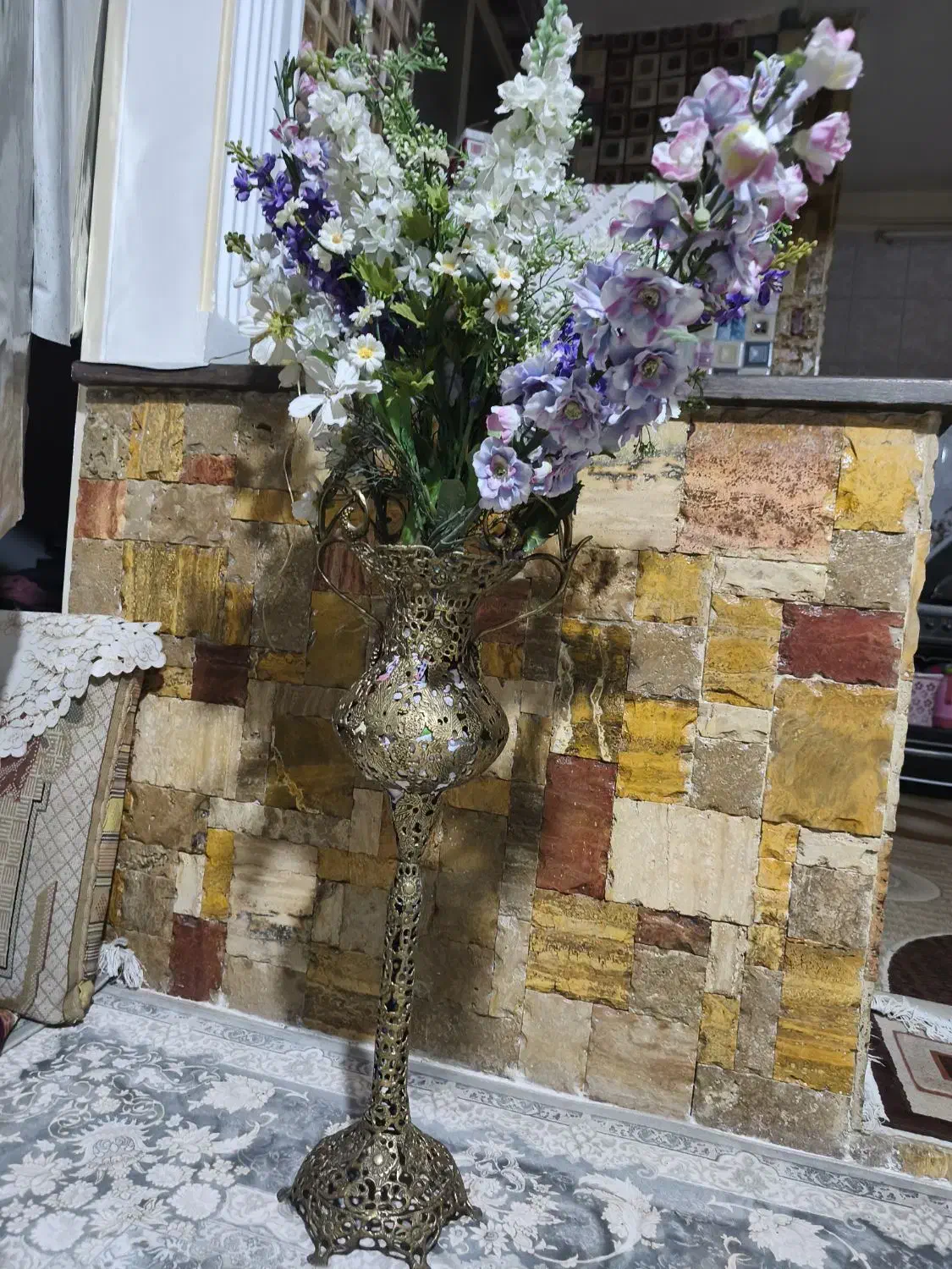 گل و گلدان برنجی|گل مصنوعی|اقبالیه, |دیوار