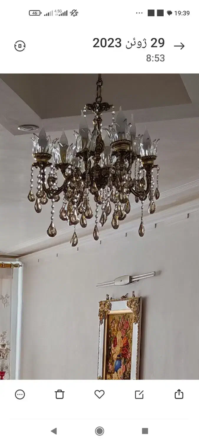 لوستر برنجی هشت شاخ هشت لامپ|لوستر و چراغ آویز|اراک, |دیوار