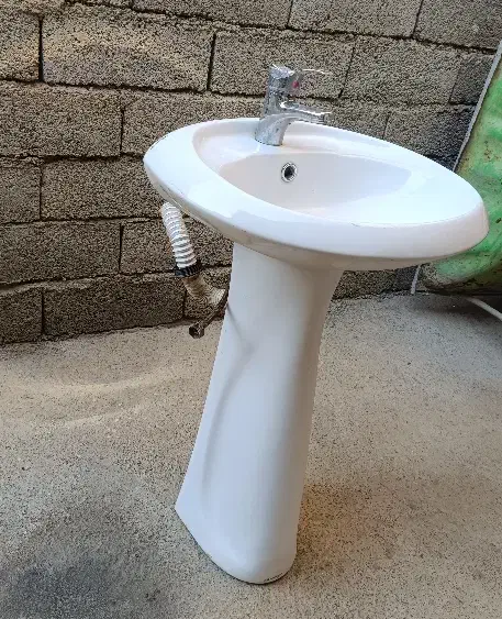 روشویی کامل همراه با شیر اهرمی ولوله فاضلاب کامل|لوازم سرویس بهداشتی|سلماس, |دیوار