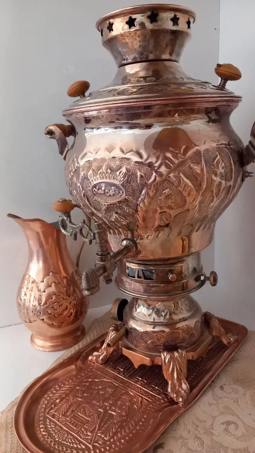 سماور مسی گازی قابل استفاده ۵ لیتری سالم نو|کلکسیون اشیاء عتیقه|فرخ‌شهر, |دیوار