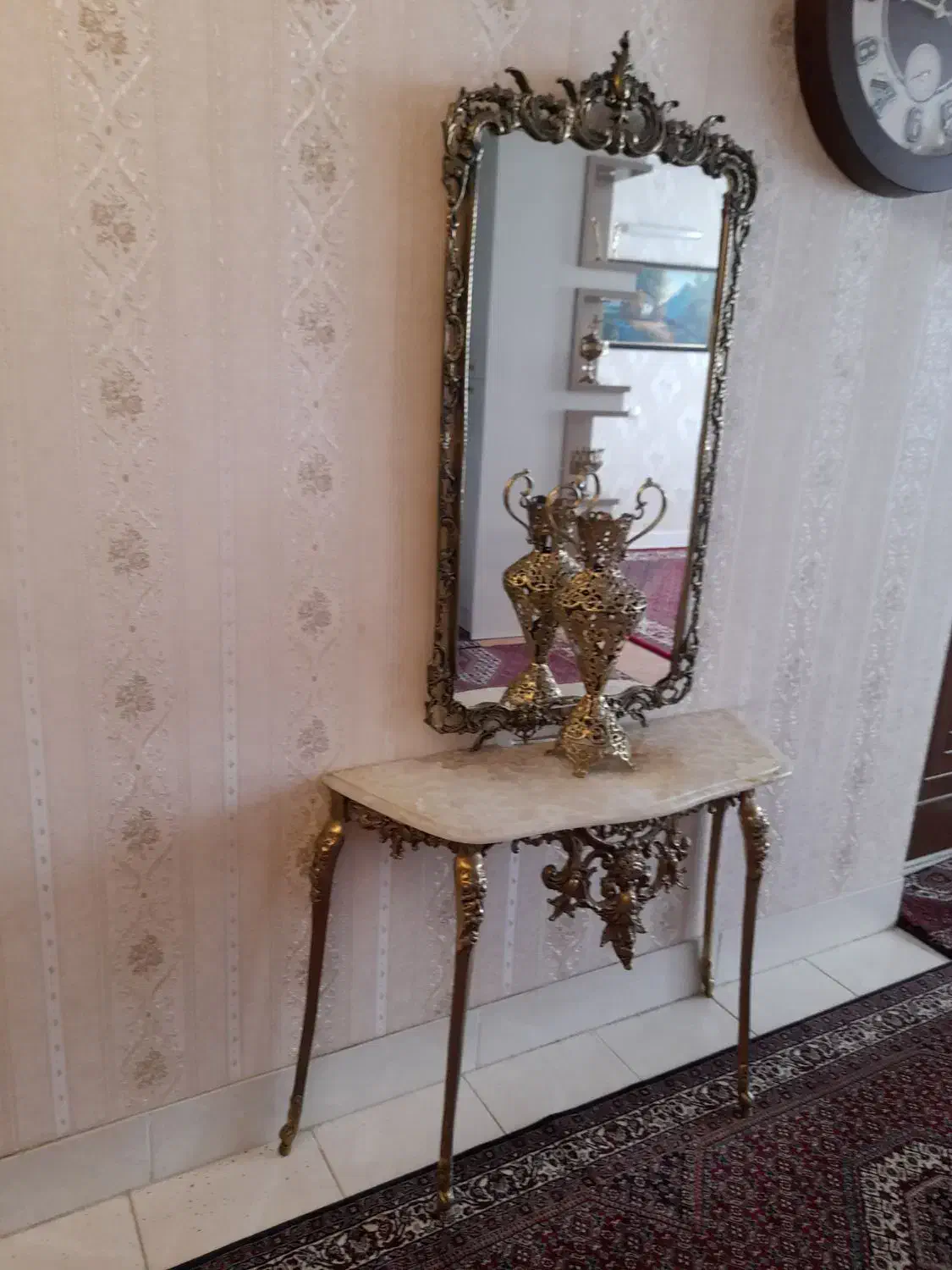 آینه شمعدان برنز با گلدان برنز|آینه|زنجان, |دیوار