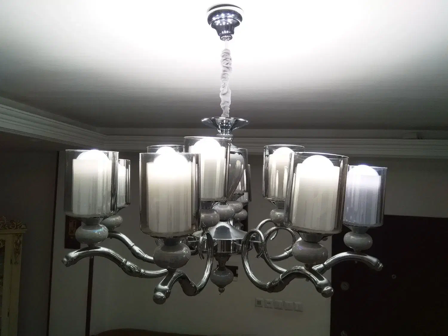 لوستر شاخه برنجی سرامیک سیلور وطلایی|لوستر و چراغ آویز|قدس, شهرقدس|دیوار