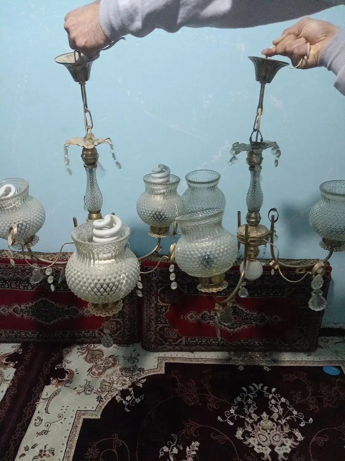 لوستر 3شاخه برنج|لوستر و چراغ آویز|سنندج, |دیوار