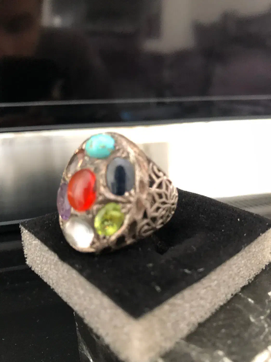 انگشتر ۷ سنگ عقیق اصل|جواهرات|پرند, فاز ۶|دیوار