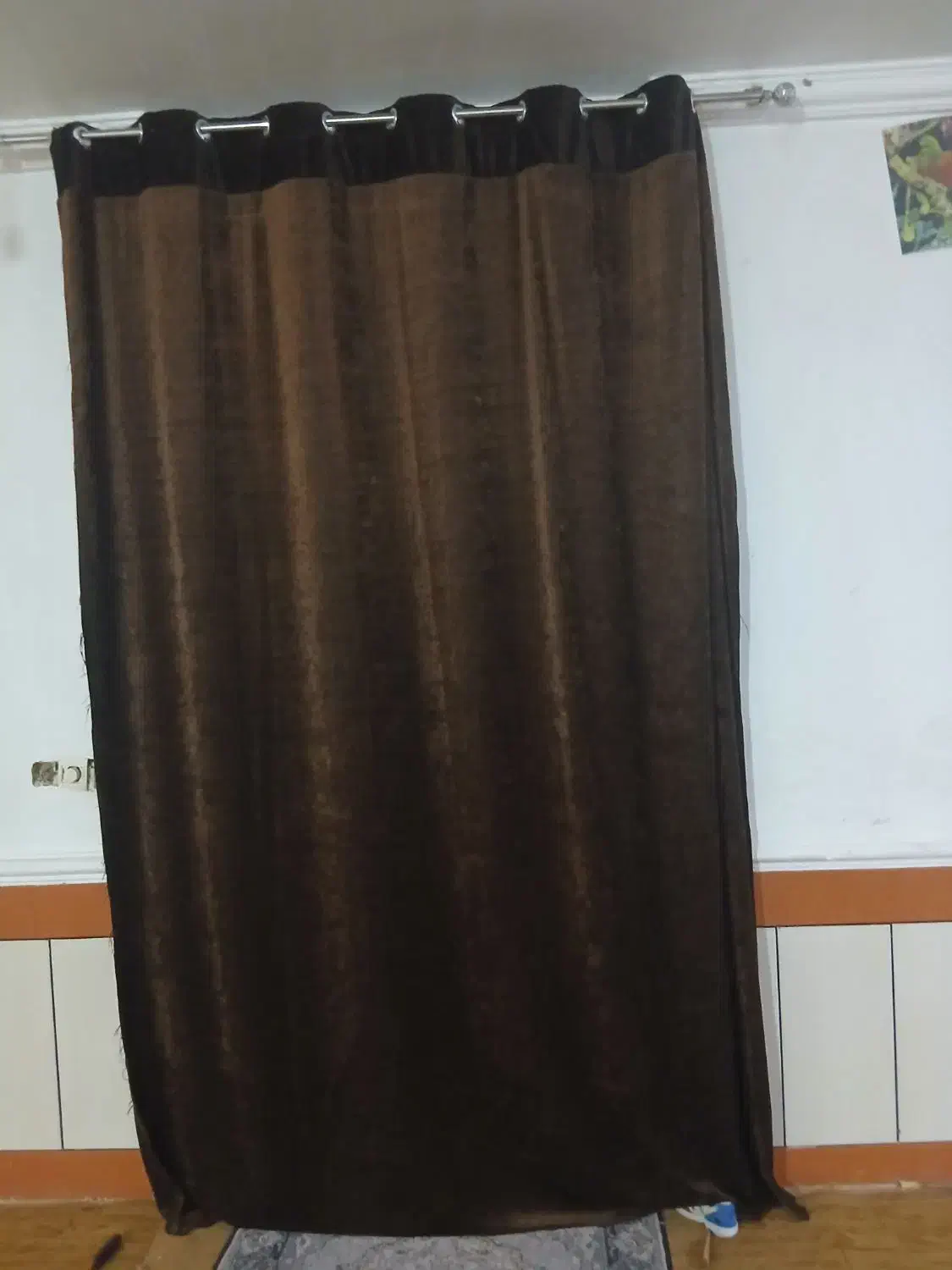 پرده حریر زیبا با استر زیر دوتا لنگه مخمل قهوای|پرده، رانر، رومیزی|مسجد سلیمان, |دیوار