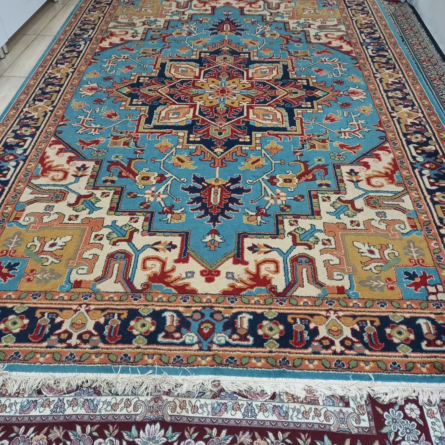 گلیم فرش پرزدار ۹ متری طرح سنتی|گلیم، جاجیم، گبه|کرمانشاه, |دیوار