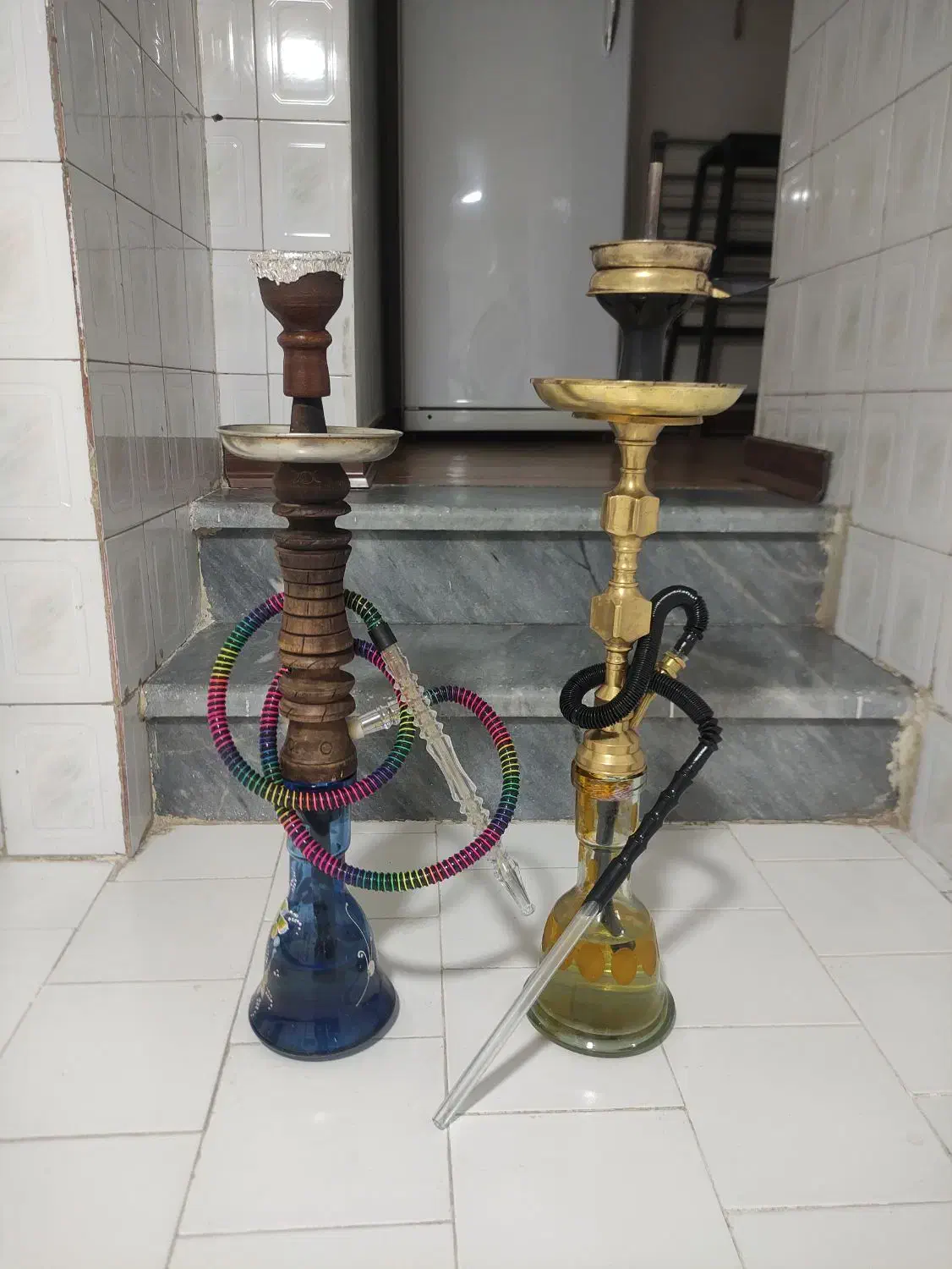 دو عدد قلیان چوبی و برنجی|کلکسیون اشیاء عتیقه|تهران, وحیدیه|دیوار