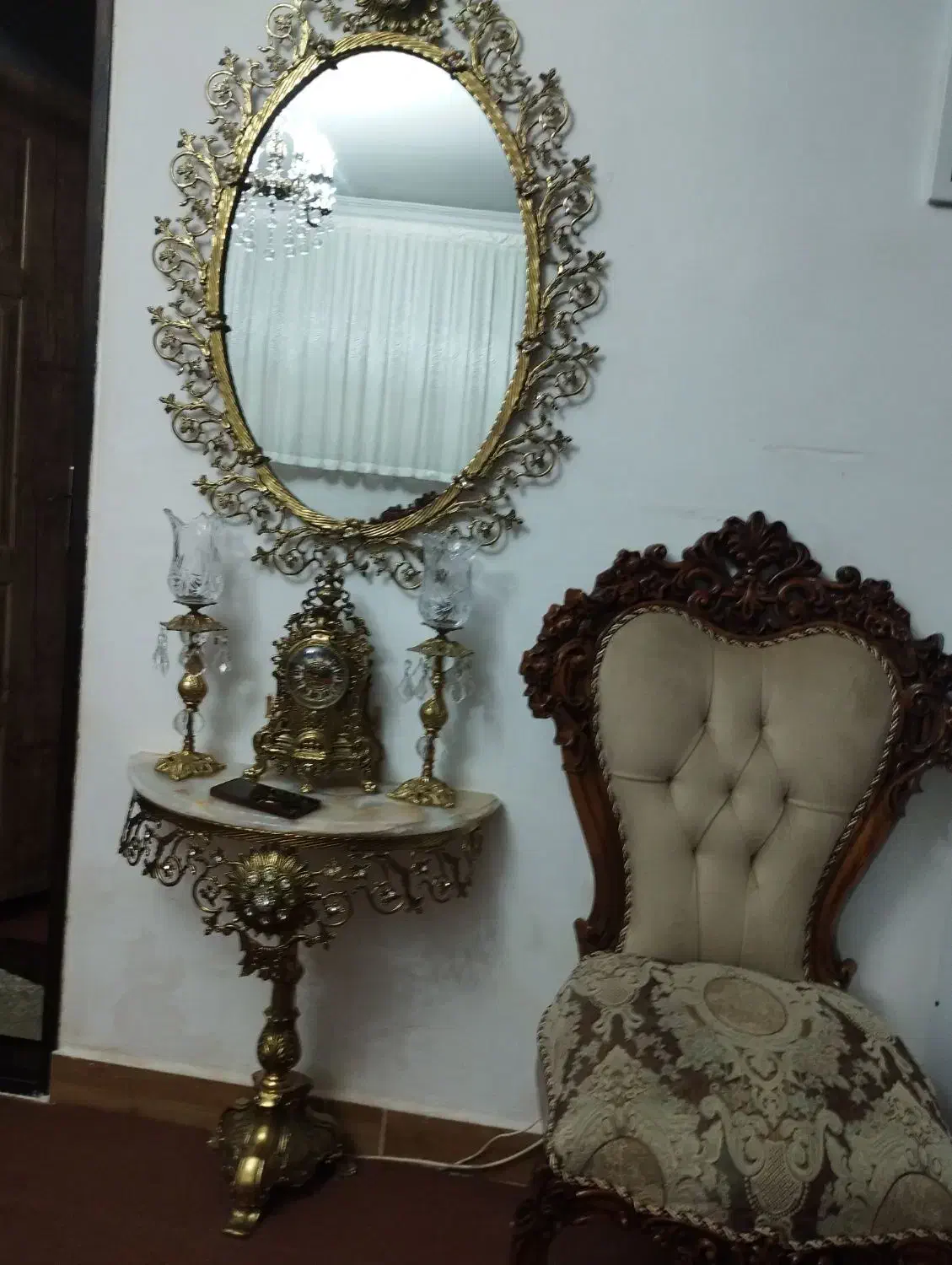 اینه شمعدان با ساعت و دو عدد لوستر برنج|آینه|تبریز, |دیوار