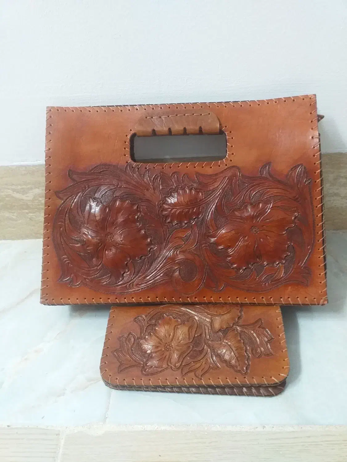 کیف مجلسی و کیف پول ست چرم دست دوز و کار دست|کیف، کفش، کمربند|یزد, |دیوار