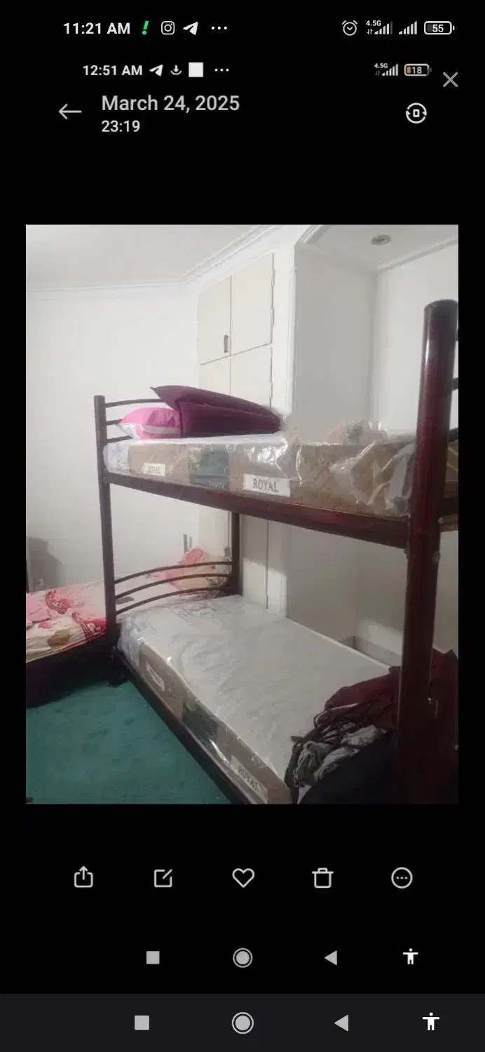 تخت دو طبقه فرفوژه با کفپوش فلزی چوبی|تخت و سرویس خواب|تهران, دریا|دیوار