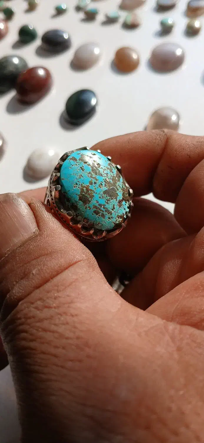 سنگ نگین فیروزه نیشابور انگشتر نقره|جواهرات|رشت, استقامت ۱|دیوار