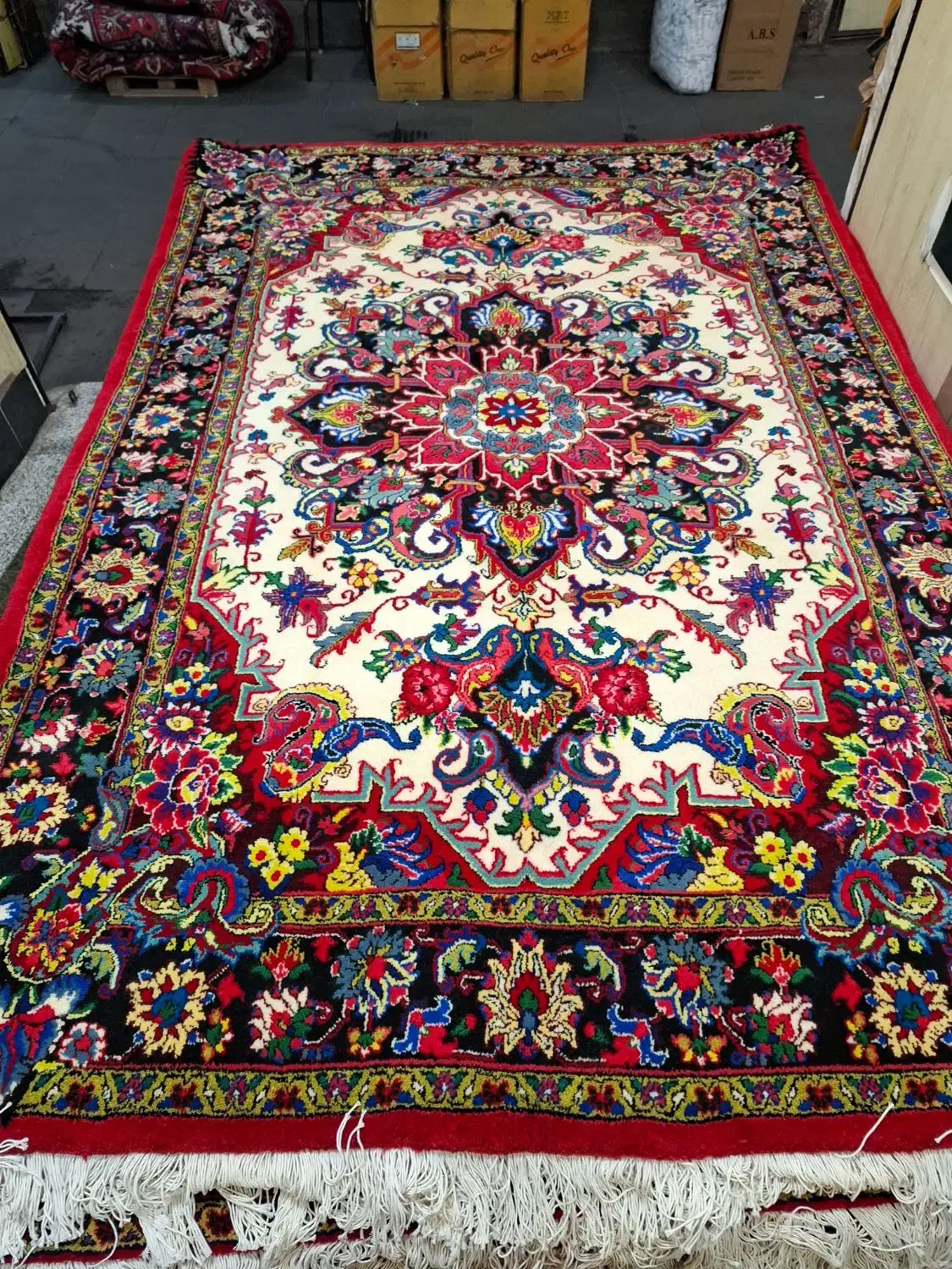 یک جفت فرش دست‌باف سالاری ۶ متری کرم|فرش|تبریز, |دیوار