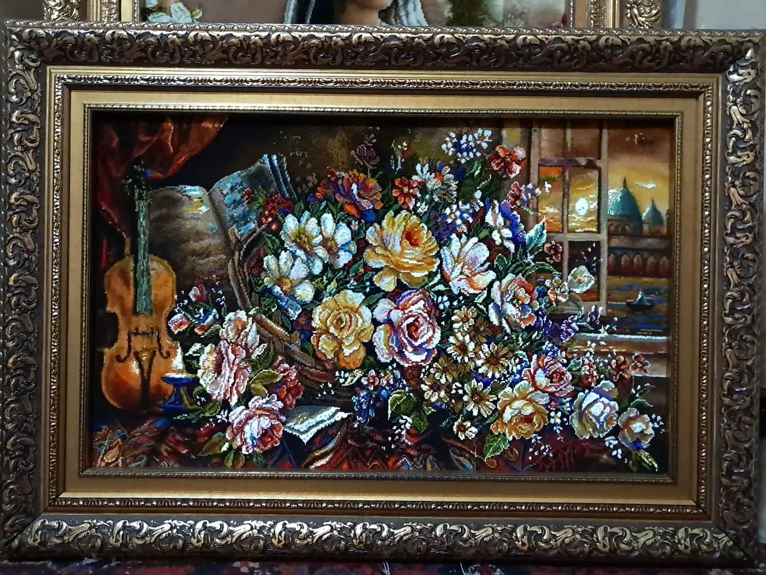 تابلوفرش دستبافت/تابلو فرش گلدان ویالون|تابلو فرش|تهران, استاد معین|دیوار