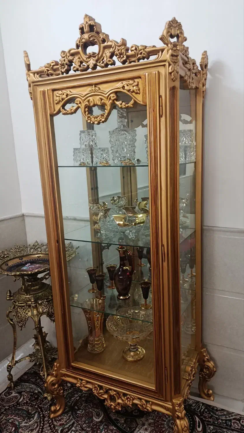 ویترین سلطنتی منبت کاردست چوب راش ساخت ورنگ سفارشی|بوفه، ویترین، کنسول|قم, نخودی|دیوار