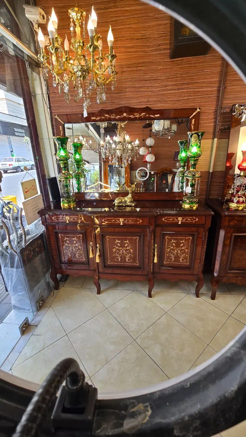 آینه و کنسول سه درب ایتالیایی معرق براق چوب گلنازک|بوفه، ویترین، کنسول|تهران, افسریه شمالی|دیوار