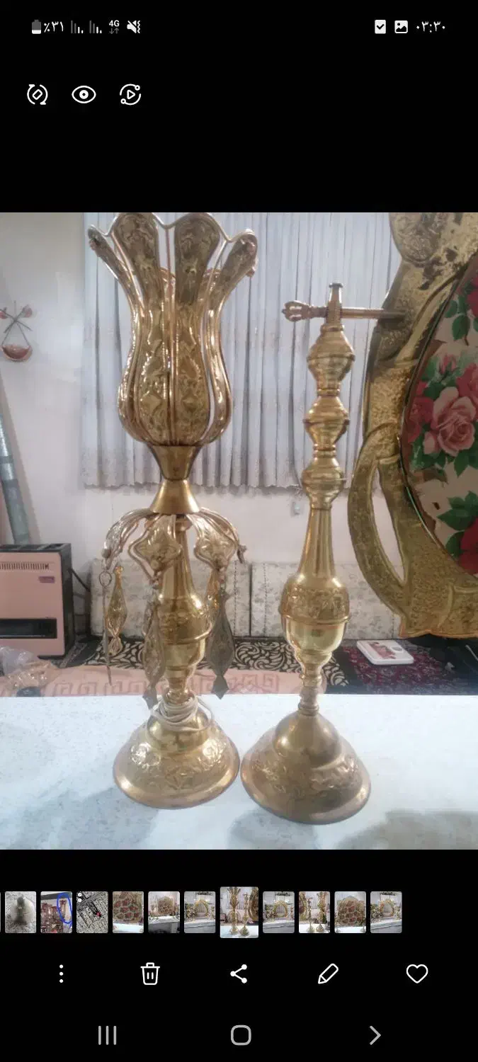 اینه شمعدان مسی و برنجی قدیمی ابکاری طلا|صنایع دستی و سایر لوازم تزئینی|اصفهان, هفتون|دیوار