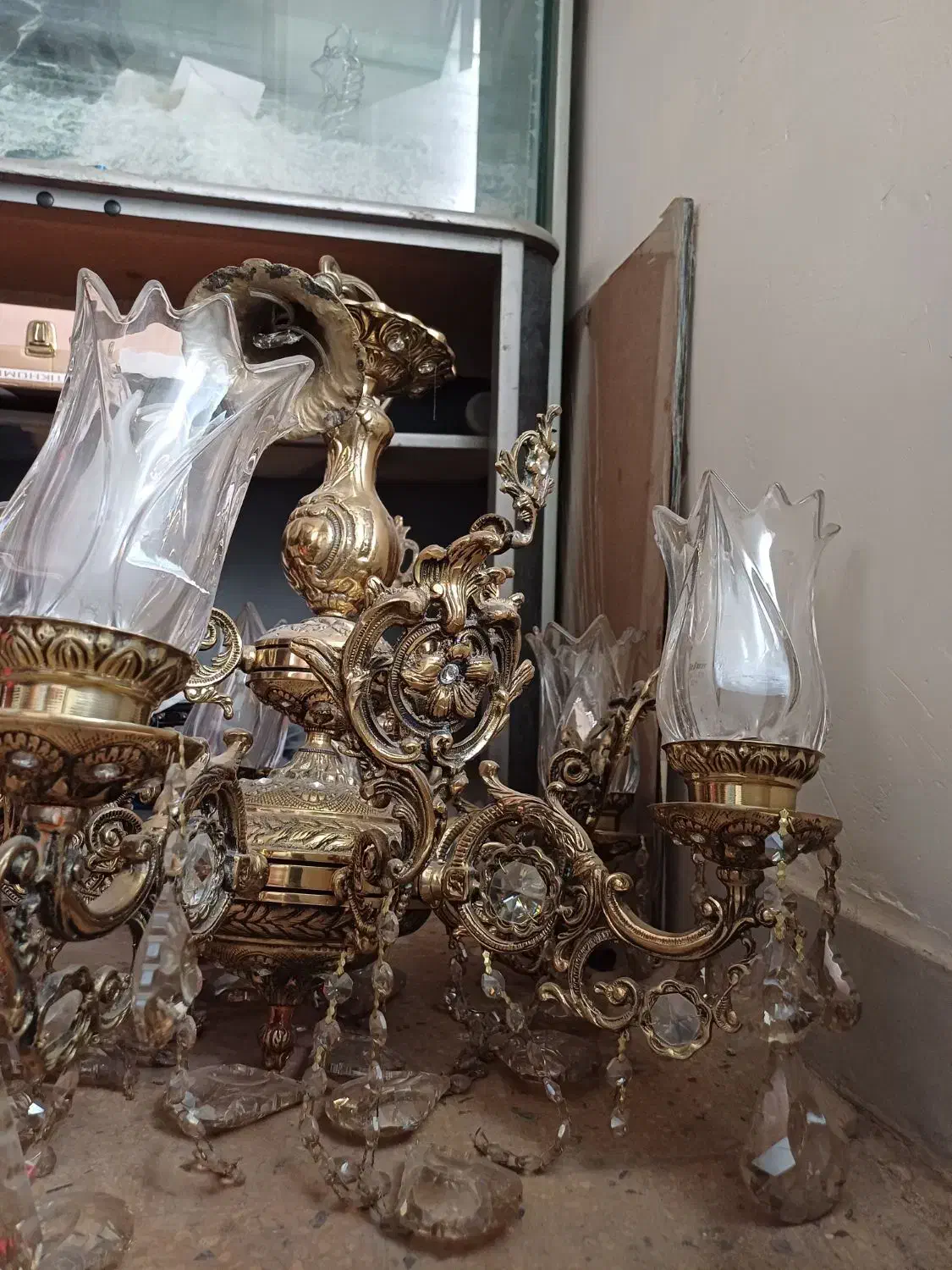 لوستر برنجی زیبا.نو.سه عدد|لوستر و چراغ آویز|گلپایگان, |دیوار