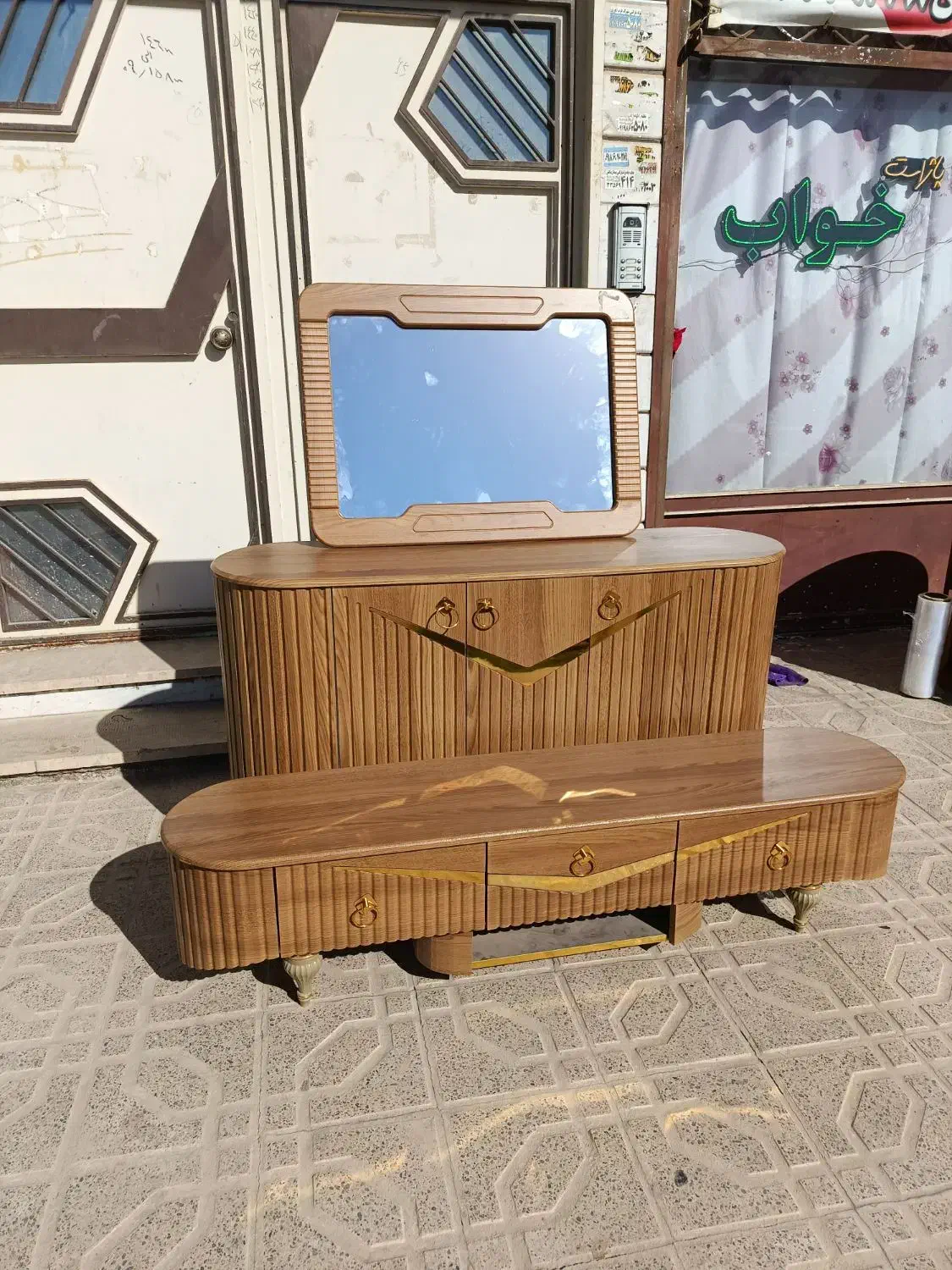 ست اینه کنسول و میز تی وی وکیوم بلوط چکی|بوفه، ویترین، کنسول|زنجان, |دیوار
