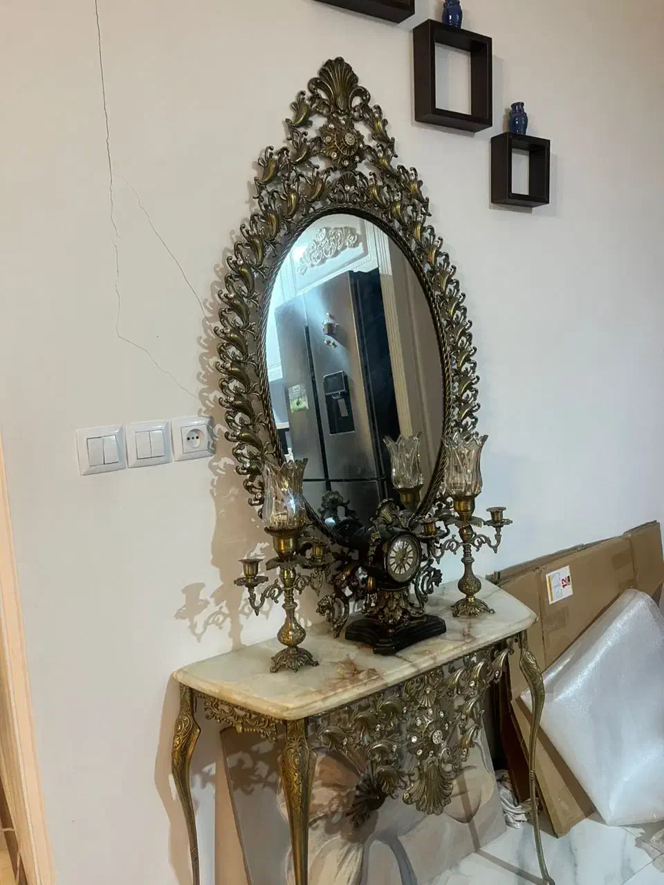 ایینه کنسول وساعت برنجی|بوفه، ویترین، کنسول|کهریزک, |دیوار