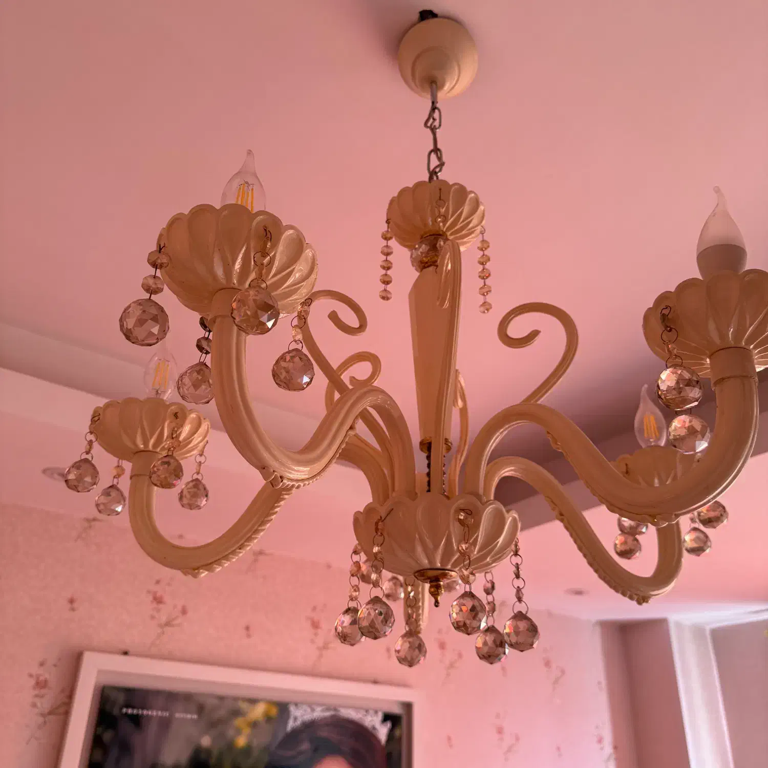 لوستر  پنج شاخه چینی به همراه دیوار کوب دوشاخه|لوستر و چراغ آویز|قزوین, |دیوار