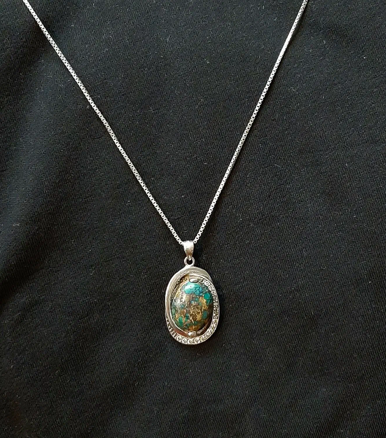 گردنبند نقره با نگین فیروزه اصل|جواهرات|نیشابور, گمنام غربی|دیوار