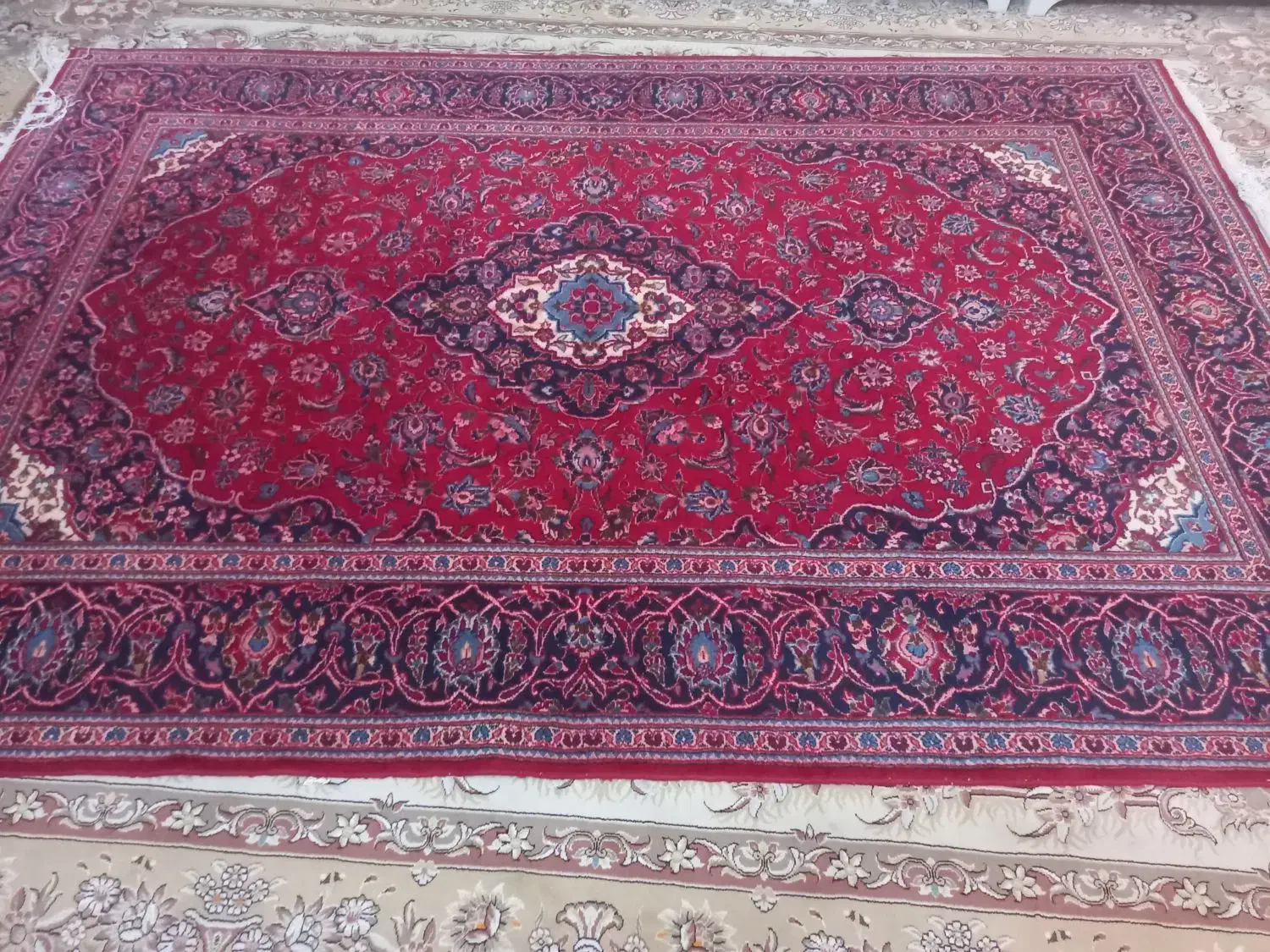 فرش دستباف ۶ متری کارکرده بوم گلی|فرش|کاشان, فین بزرگ|دیوار