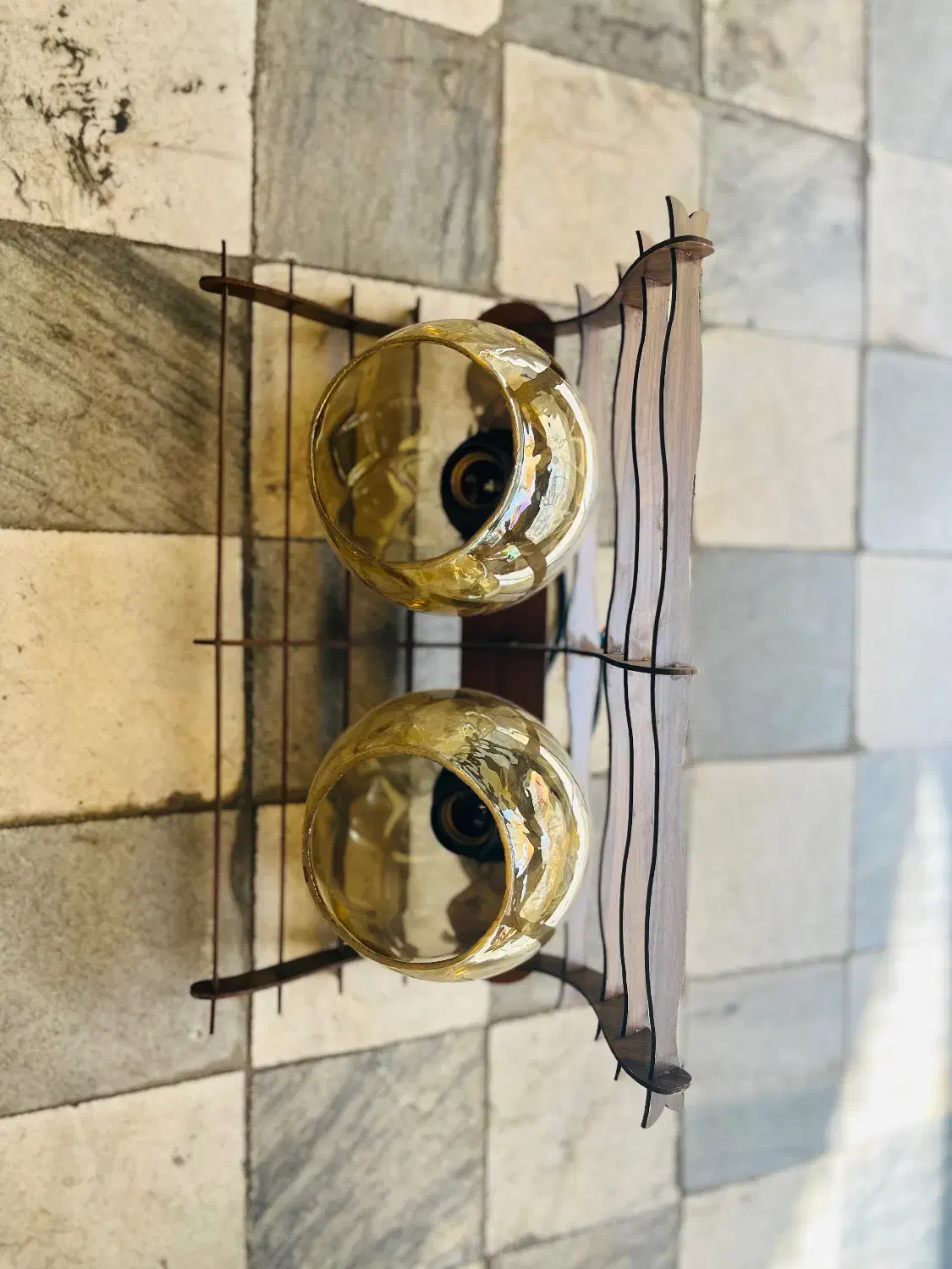 لوستر سقفی چوبی با حباب|لوستر و چراغ آویز|تهران, جنت‌آباد شمالی|دیوار