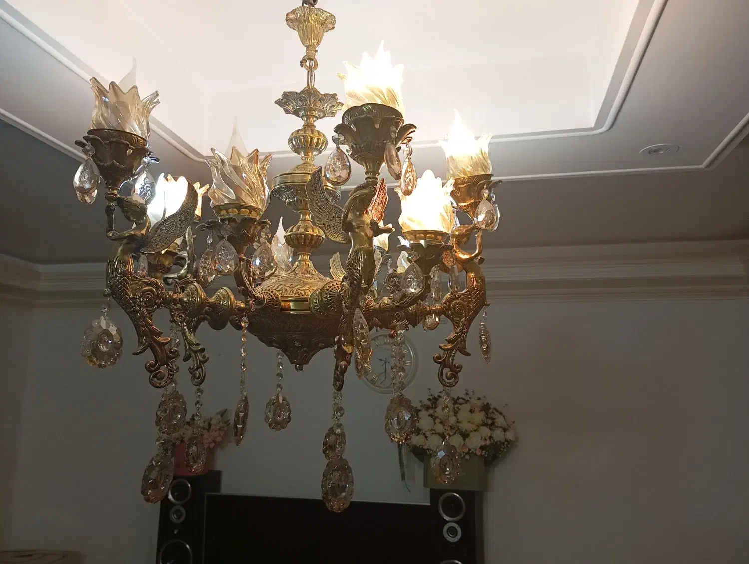 لوستر۱۰شاخه برنز فرشته|لوستر و چراغ آویز|اسلامشهر, شهرک قائمیه|دیوار