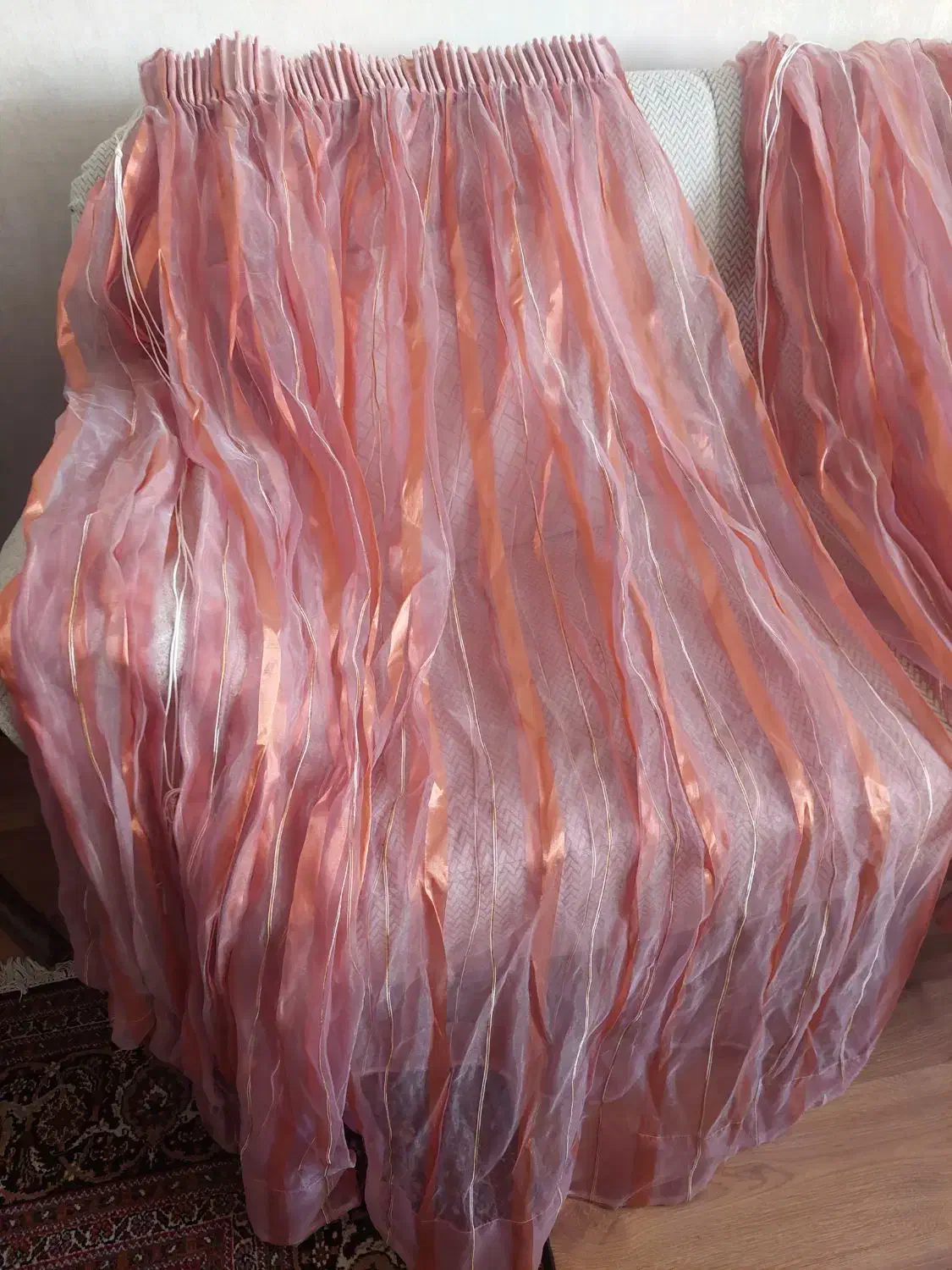 پرده حریر راه راه در حد نو|پرده، رانر، رومیزی|شیراز, زرگری|دیوار