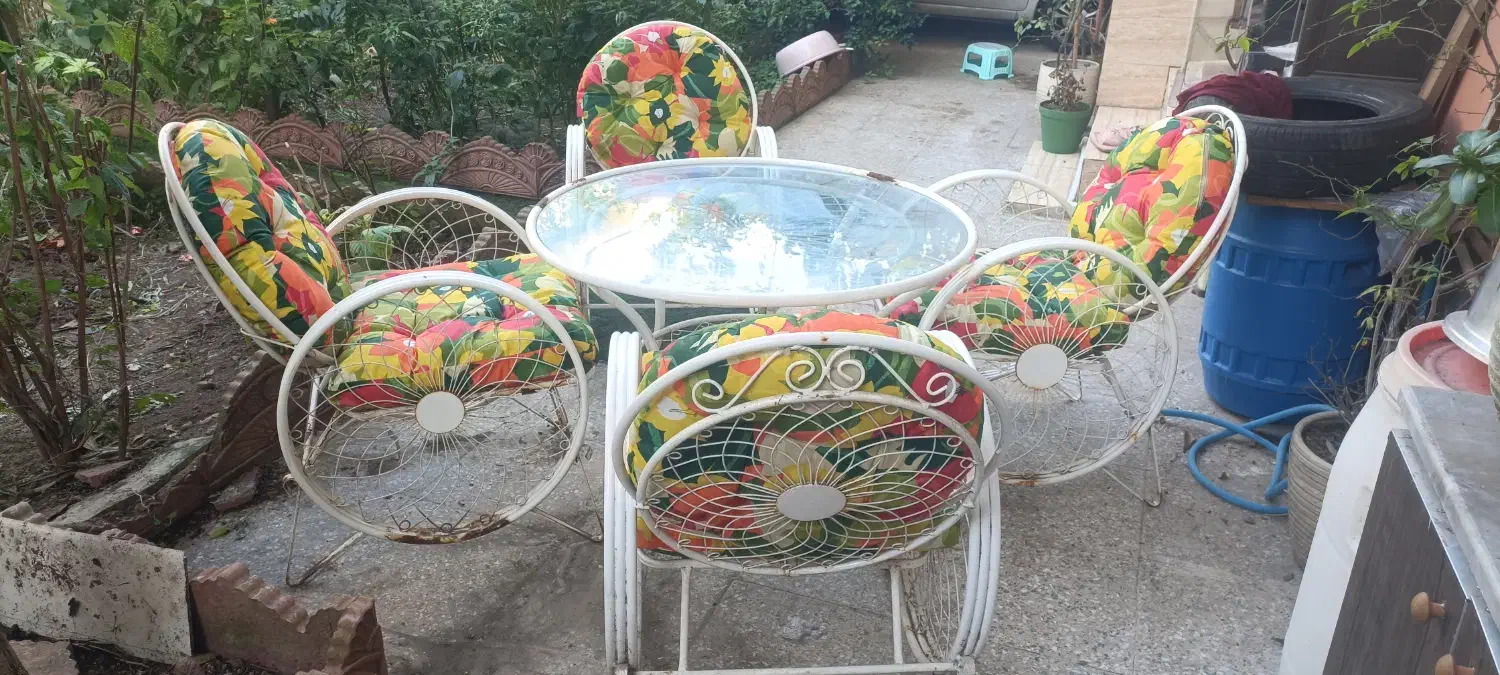 صندلی و میز فلزی فر فورژه طرح کالسکه باغی|میز و صندلی غذاخوری|آستانه اشرفیه, |دیوار