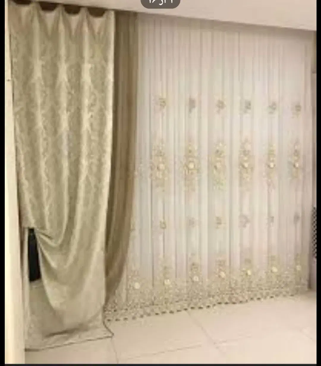 دوعدد پنل پرده پذیرایی دوردوزی شده ترک آکبند ۱/۵×۳|پرده، رانر، رومیزی|تهران, افسریه شمالی|دیوار