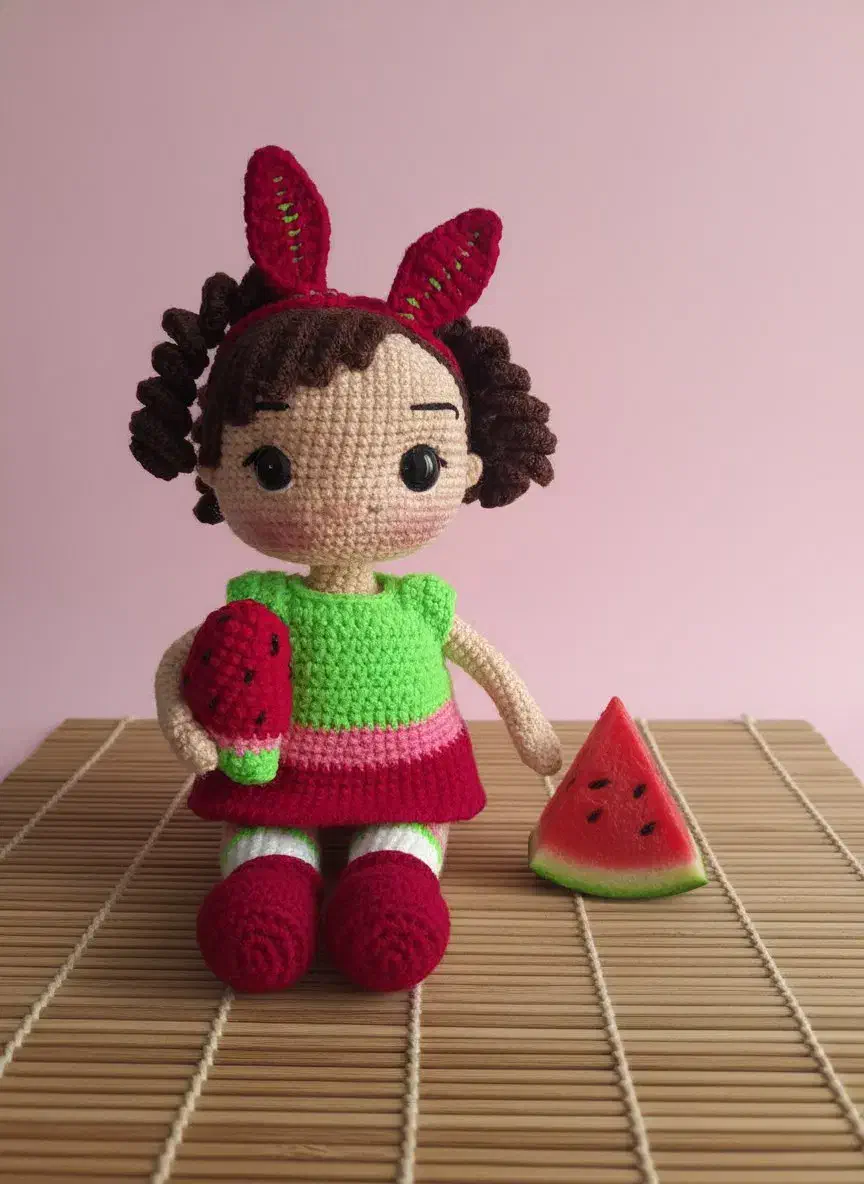 عروسک بافتنی دختر هندوانه|صنایع دستی و سایر لوازم تزئینی|تربت جام, فاز ۳ فرهنگیان|دیوار