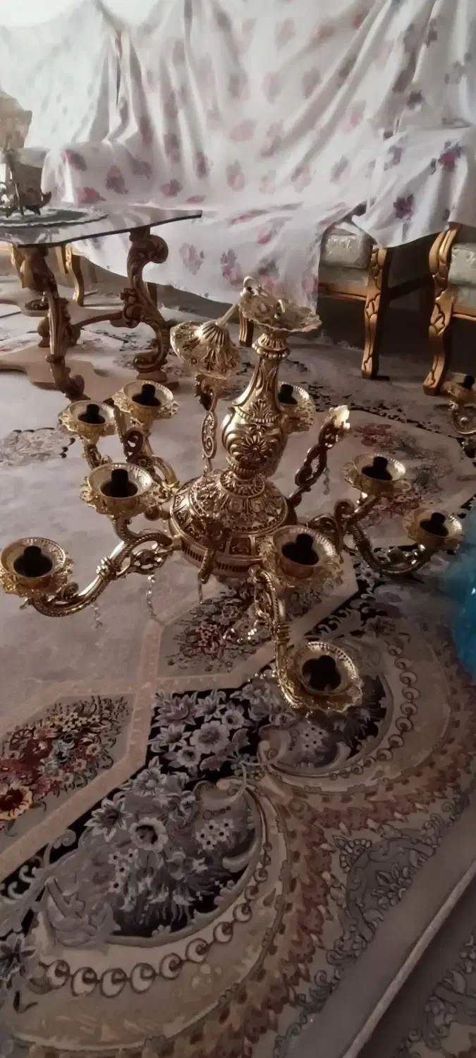 لوستر طلایی پنج شاخه|لوستر و چراغ آویز|مشهد, شهید علی محمدی|دیوار