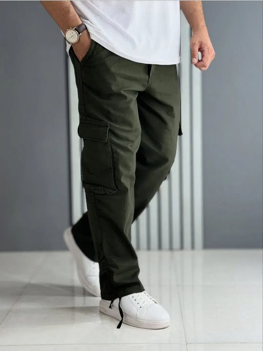 شلوار کارگو کتان نیل کمرکش بگ استایل|لباس|فردیس, فردیس|دیوار