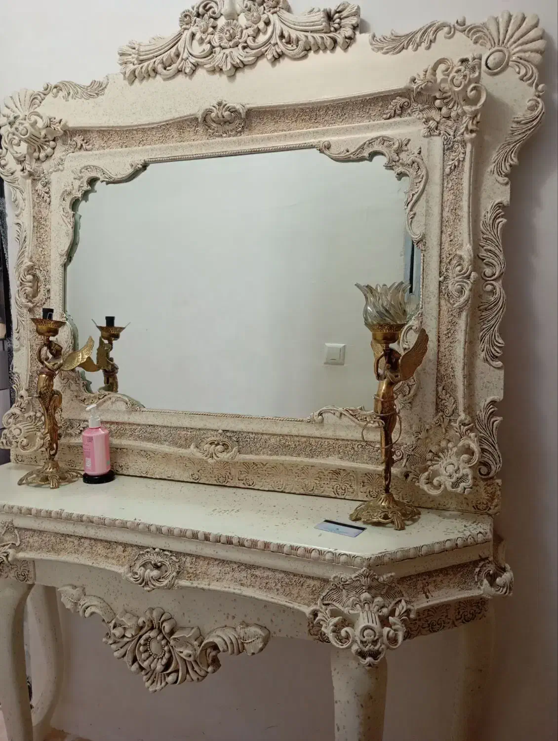 اینه کنسول سفید به رنگ انتیک|بوفه، ویترین، کنسول|خوی, |دیوار