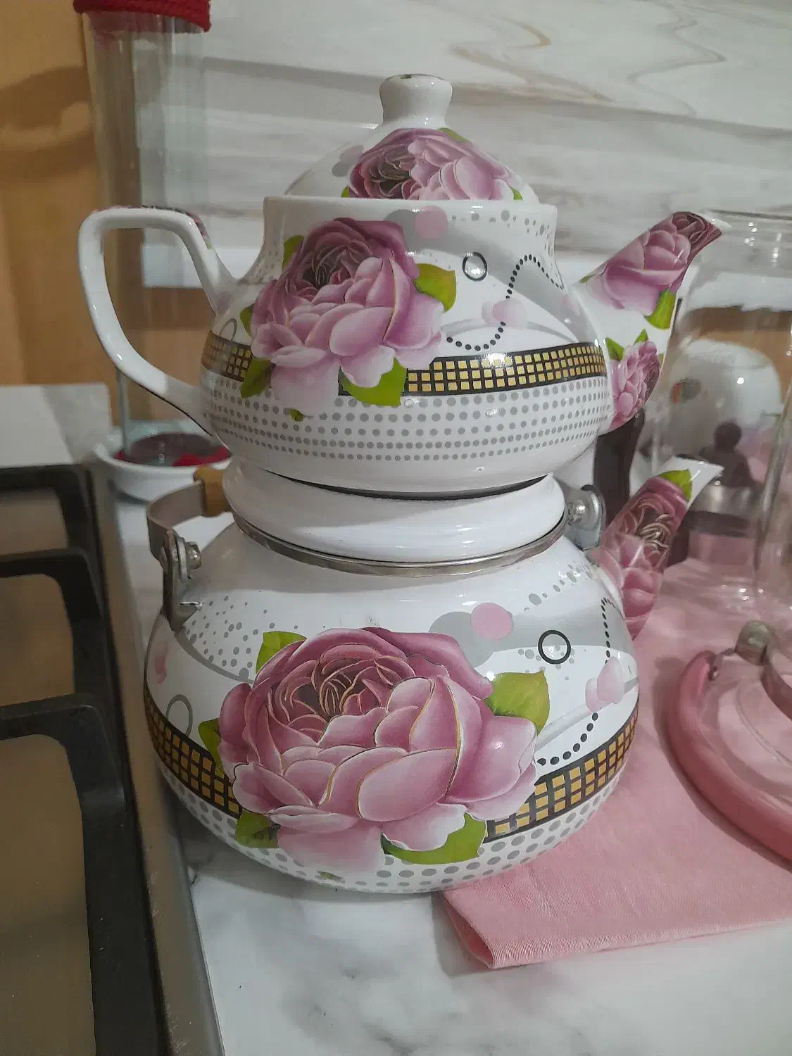 کتری قوری گل دار|قوری، کتری، قهوه‌ساز دستی|سمنان, |دیوار