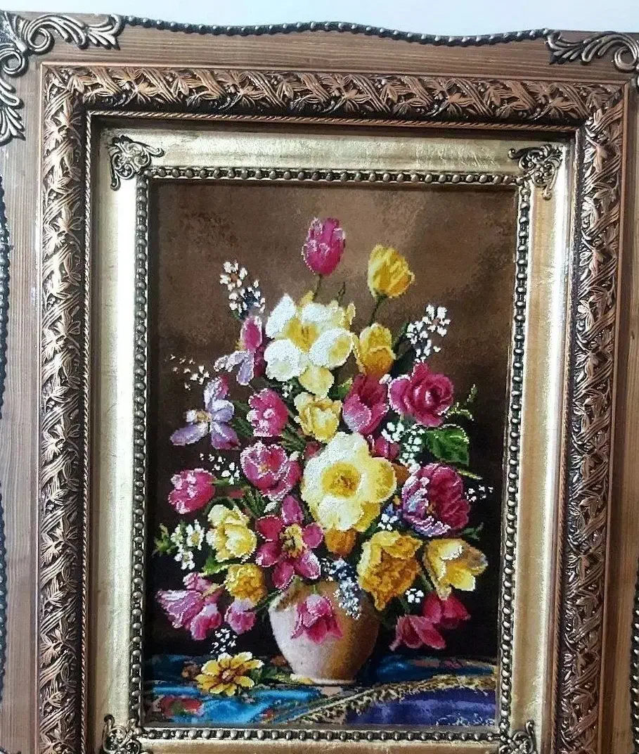 تابلو گل لاتزیو کد 12 دستبافت و ابریشم دار|تابلو فرش|تبریز, |دیوار