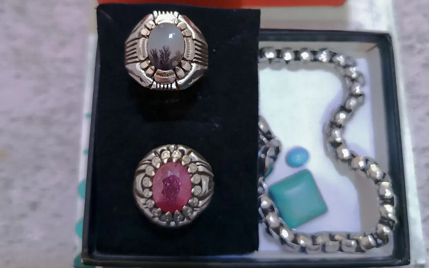 انگشتر شیخ احمد تمام دست ساز یاقوت و شجر ودستبند|جواهرات|زنجان, |دیوار