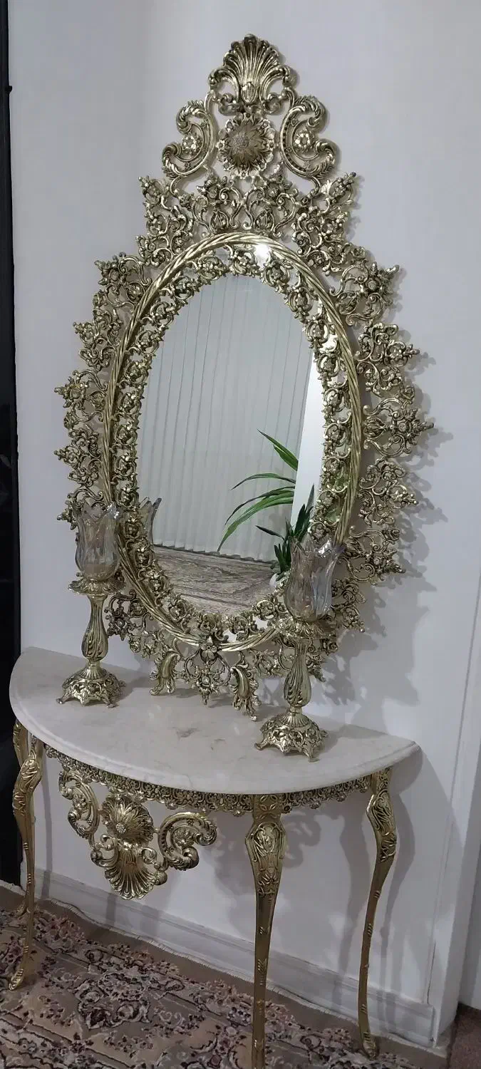 آینه وشمعدان وکنسول برنز|مبلمان خانگی و میز عسلی|ملایر, |دیوار