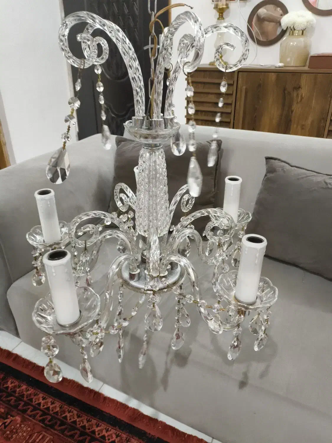 لوستر کریستال 5شاخه|لوستر و چراغ آویز|لنگرود, |دیوار