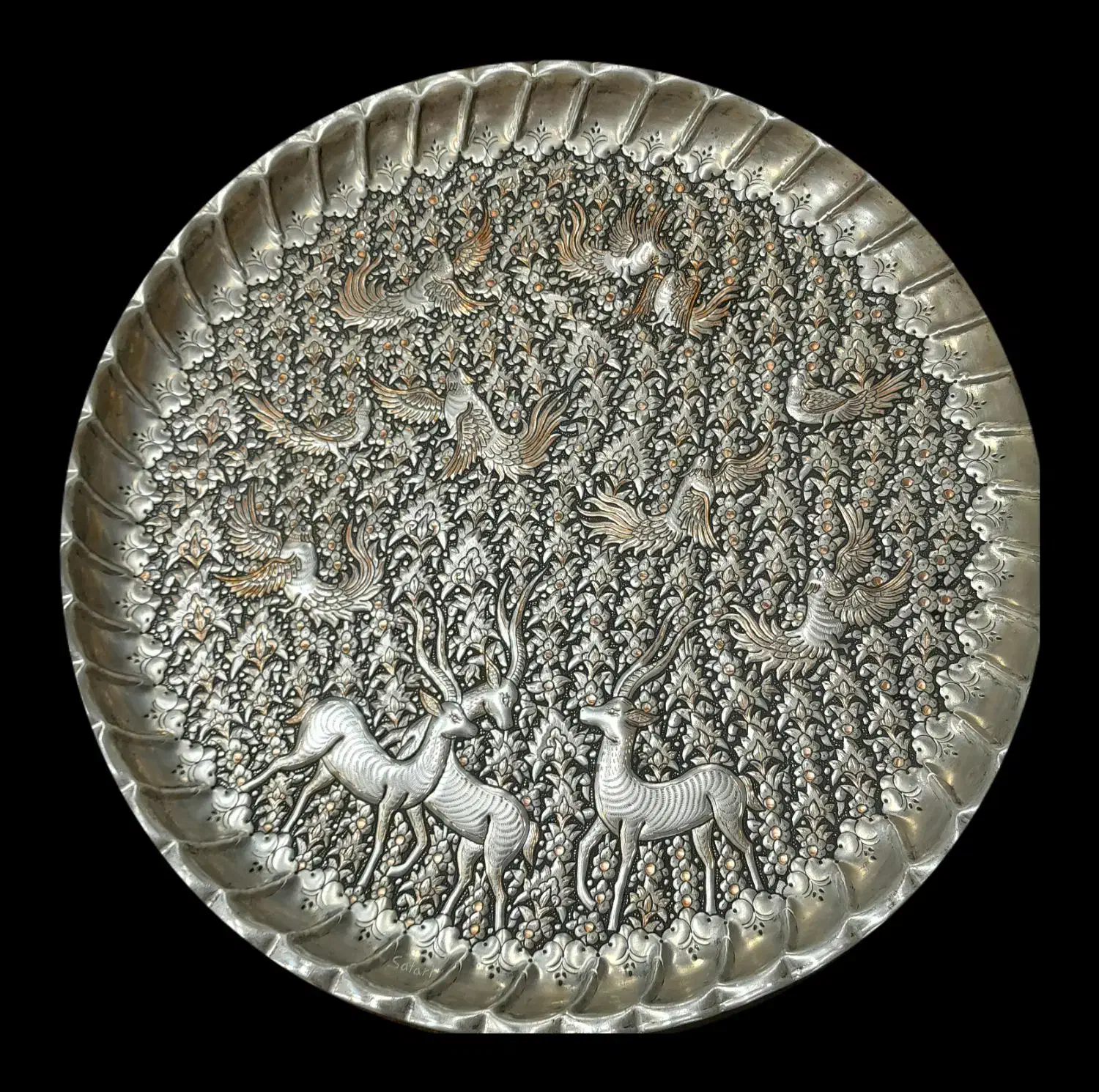 سینی ۵۰ سانتی گل و مرغ قلم گیری|صنایع دستی و سایر لوازم تزئینی|اصفهان, سودان|دیوار