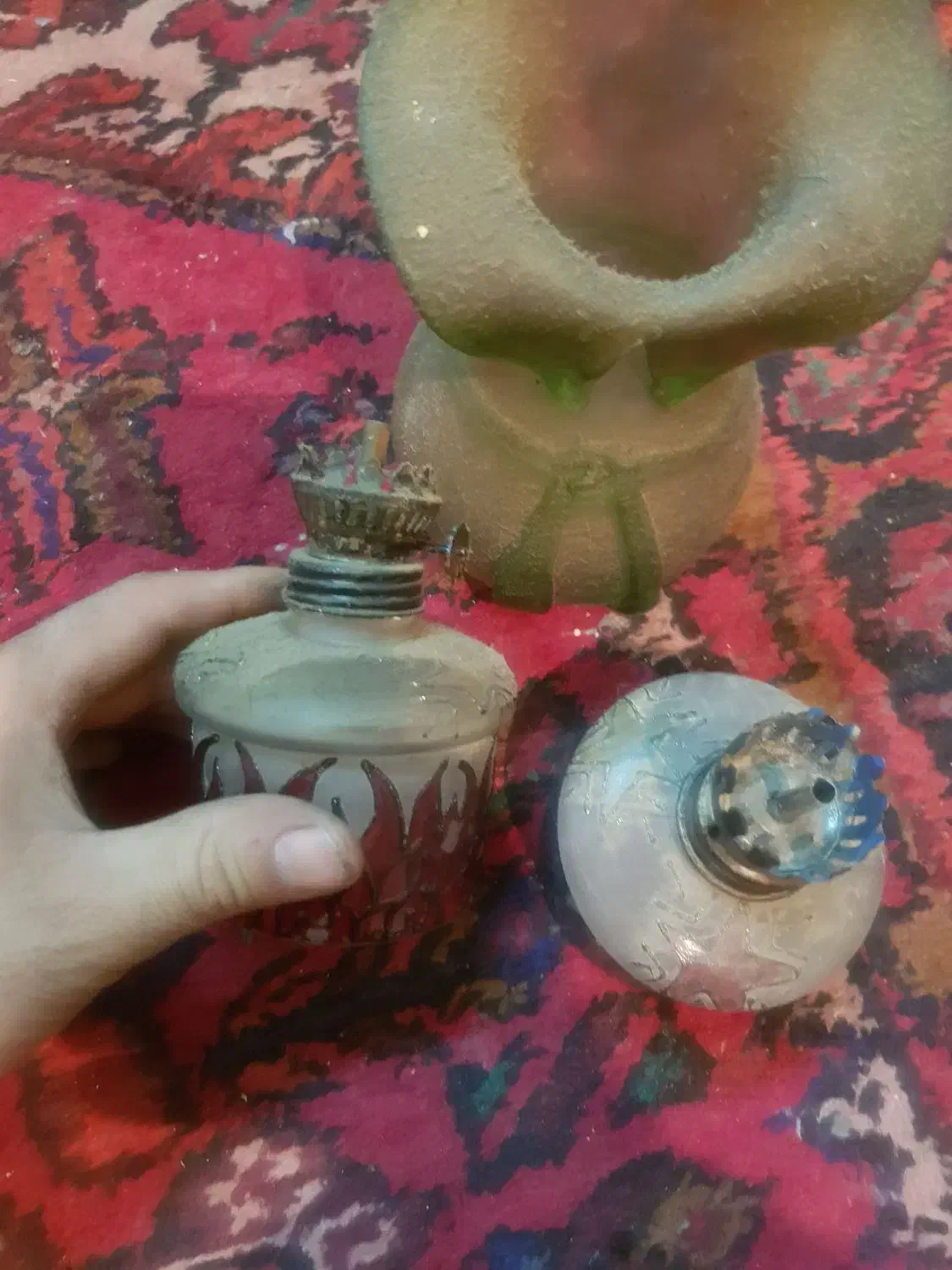 چراغ نفتی گلدان اب میوه گیر قدیمی|کلکسیون اشیاء عتیقه|تبریز, |دیوار