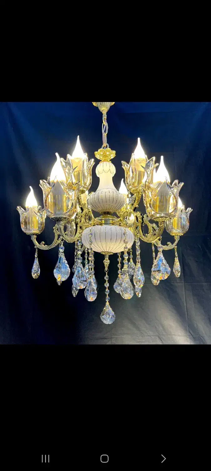 لوستر )۱۰(ده شعله سرامیکی برنجی اصلی برنج|لوستر و چراغ آویز|تهران, نعمت‌آباد|دیوار