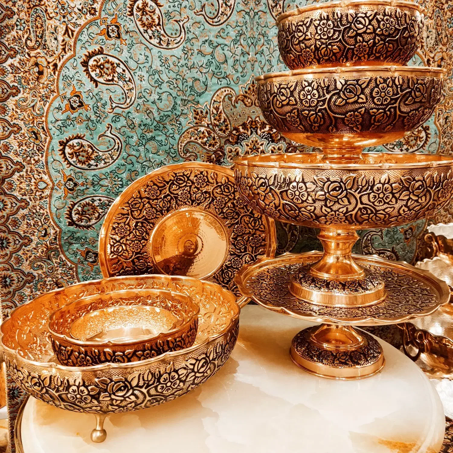 ست 8 تیکه ظروف مسی بهار/تخفیف به مدت محدود/کویر مس|ظروف سرو و پذیرایی|یزد, |دیوار